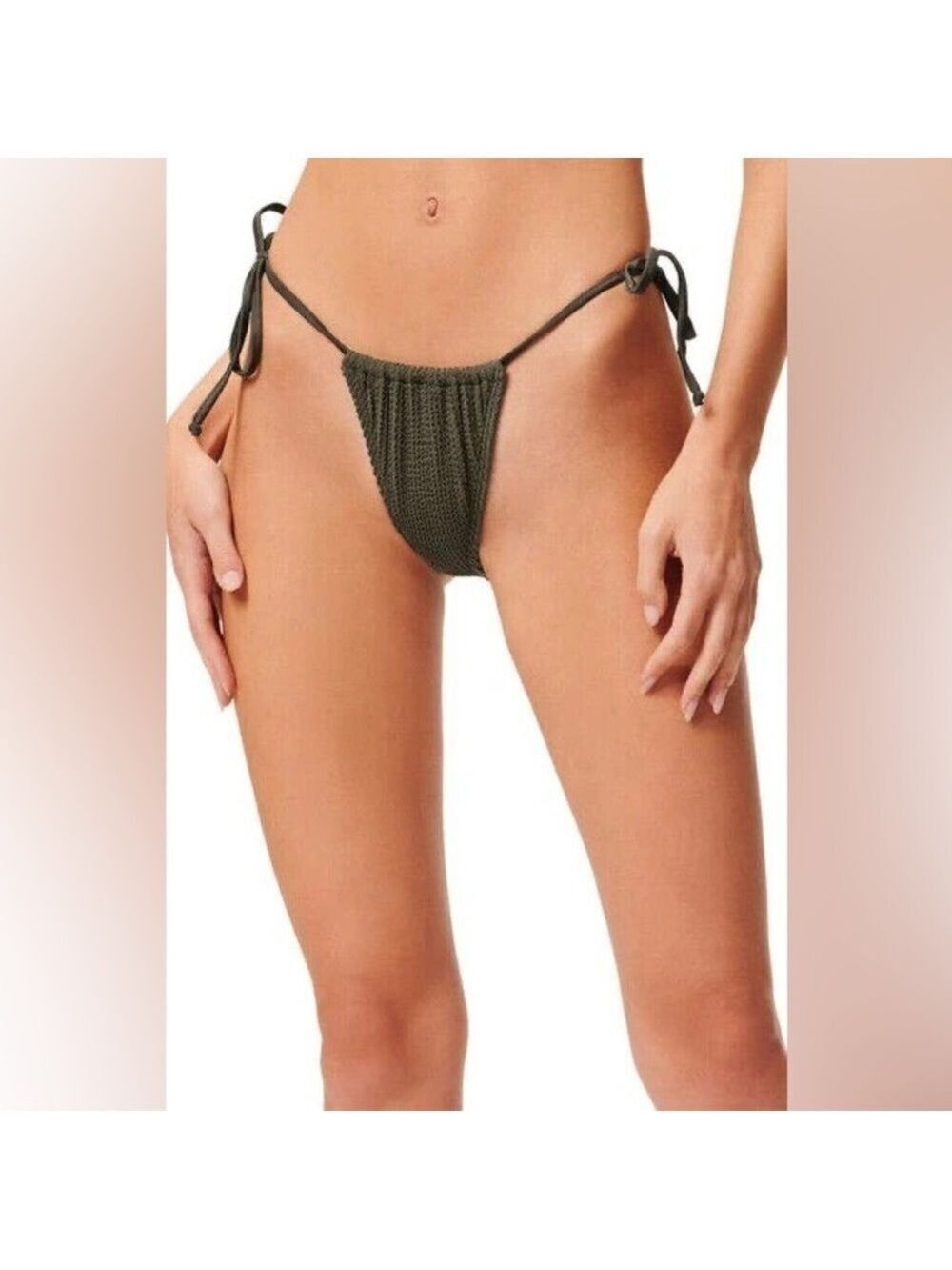 Good American Tiny Ties String Bikini Bottom Stormy Olive Green 1/2 US S/M